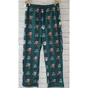 Life Is Good Christmas Pajama Pants Men's Large Green Santa Jake Rocket Dog Soft